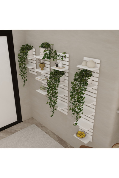 klubeconcept %100 MDF Beyaz Renk Modern Duvar Rafı Dekoratif Bitki ve Kitaplı...