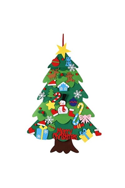 OEM Brad de Crăciun din fetru pentru copii, 32 de decorațiuni, lucrat manual, 100x70cm, multicolor