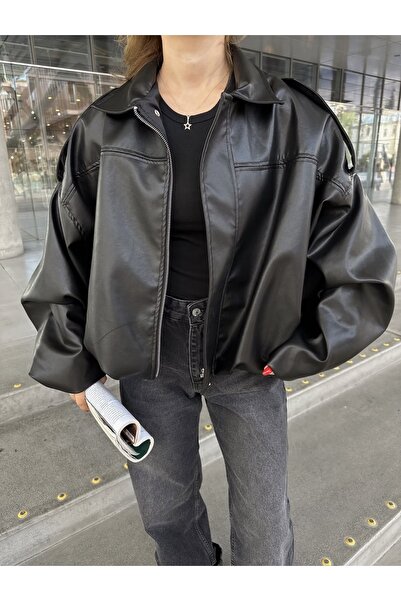 Ekim Store Oversize Bomber Deri Ceket
