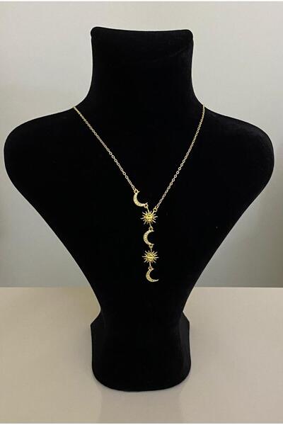 stainles steel çelik gold ay ve güneş kolye