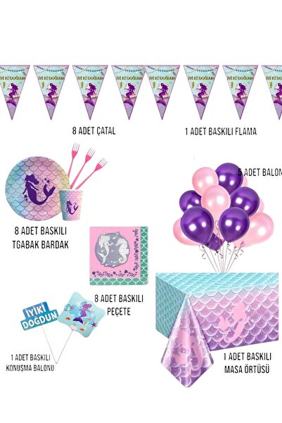 Evabrite Mermaid 8-Person Birthday Party Set - Mermaid Concept Birthday Table Decoration