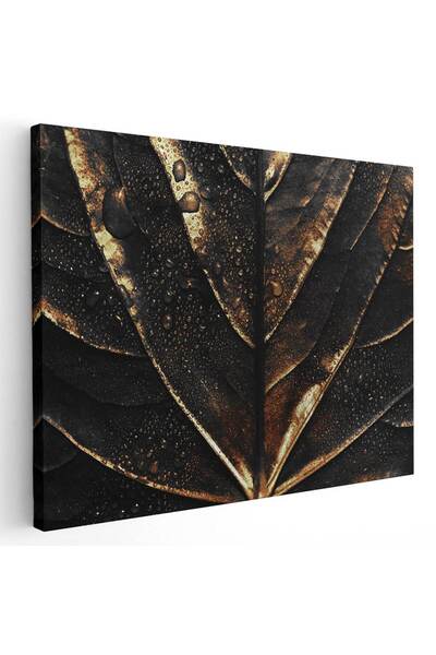 Tablou Canvas Frunza auriu cu negru tablou detaliu, cod 2605