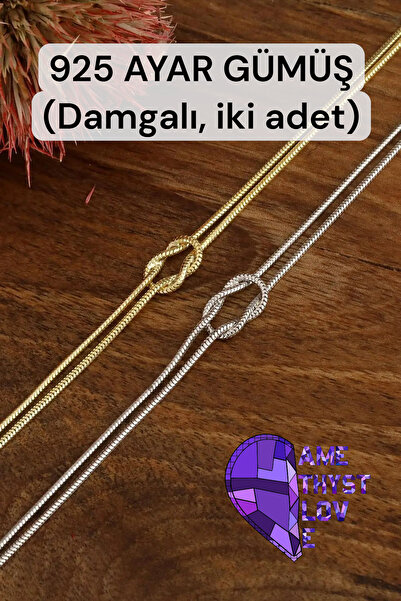 Amethyst Love 925 Ayar Gümüş Çift Aşk Düğüm Kombini 2 Adet gemici düğüm mors ...