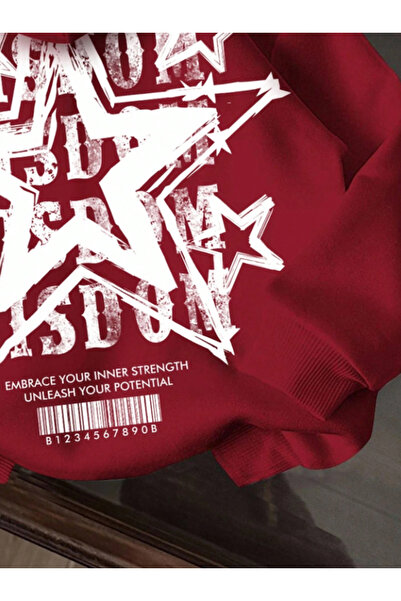 Framgan Unisex Kadın/Erkek Y2k Yıldız Baskılı Kapüşonlu Pamuklu Sweatshirt Hoodie