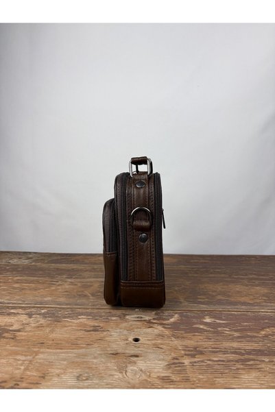 özdemirler deri Brown Leather Vertical Small Size Steel Case Bag Handbag Genuine Leather Bag Unisex