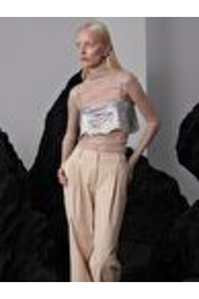 RİVUS High Top Long Sleeve Glitter Tulle Blouse - Ecru