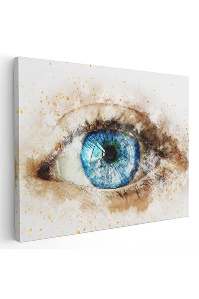 Tablou Canvas ochi detaliu acuarela albastru, maro, negru, cod 1179