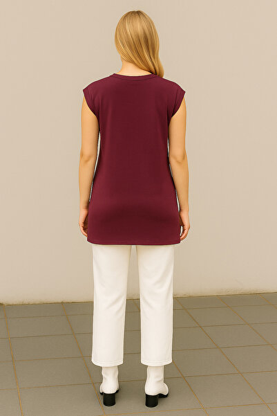 Dİ GİYİM Women's Modal Mixed Fabric Perfectly Smooth Crop Neckline Sleeveless Tunic