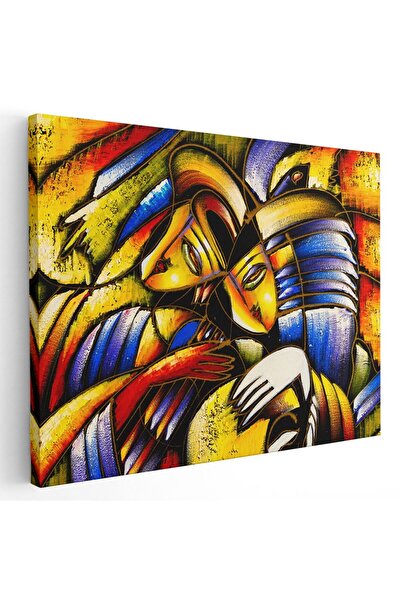 Tablou Canvas Tablou abstract pictura ulei cuplu stil cubism, galben, cod 1968