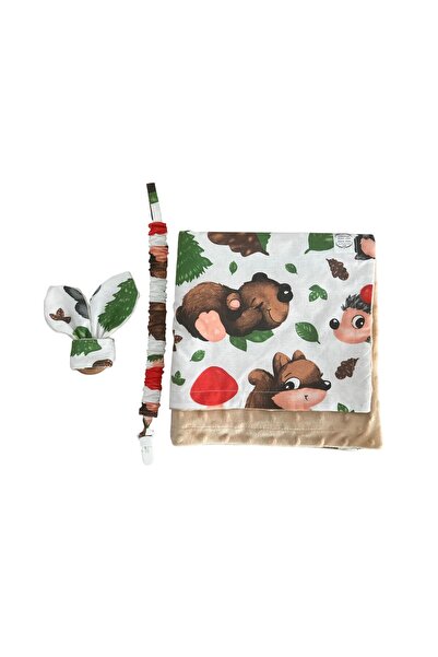 ATELIER ALEDA Set cadou 3 piese pentru bebelusi, imprimeu animale din padure, bumbac/minky,