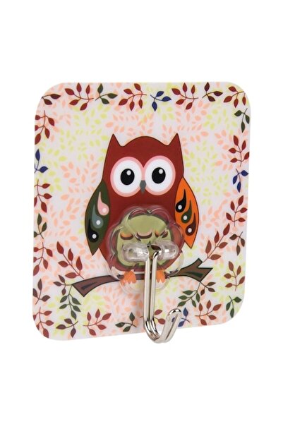 SHOPIENS Cârlig autoadeziv din plastic (Bufniță), 7,6x7,6 cm, capacitate 2,5 kg, multicolor