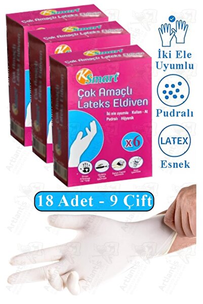Artlantis Lateks Tek Kullanımlık Pudralı Eldiven 3 Paket Doktor Eldiveni Muay...