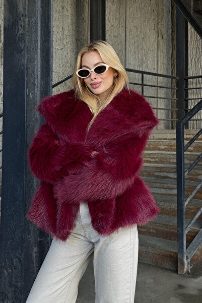 bacc Jachetă de pluș premium din blană artificială de prune pentru femei BCVL-25V218