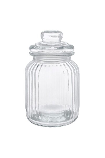 ANTBRO Glass Container, Relief Design, 1L Capacity, Transparent, Jar with Lid