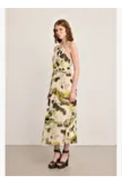 Gusto Halter Yaka Kemerli Şifon Elbise - Çok Renkli