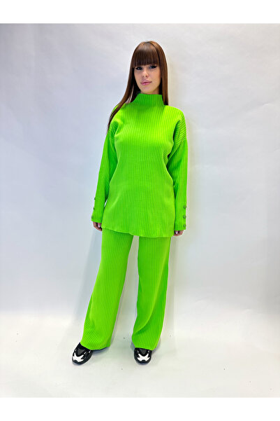 IFASTFASHION Set tricotat damă – bluză lungă și pantaloni evazați, stil elega...