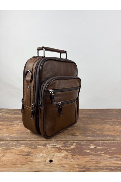 özdemirler deri Brown Leather Vertical Medium Size Steel Case Bag Black Men