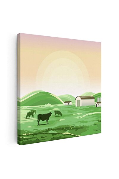 Tablou Canvas Tablou peisaj ferma cu vaci ilustratie, cod 5508