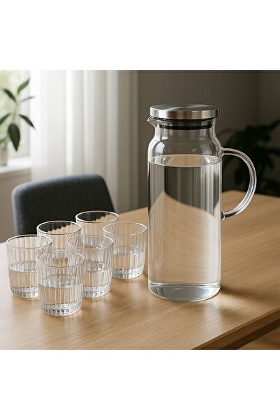 Noah Exclusive 7 PARCA SU SETI-BOROSİLİKAT SÜRAHI 1500 ml (1 adet)+ 6 ADET 28...