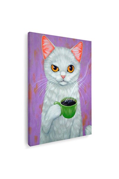 Tablou Canvas Tablou pictura pisica cu ceasca cafea, cod 5243