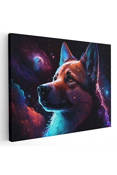 Tablou Canvas Tablou fantezie caine in spatiu cu nebuloasa, mov, albastru, cod 1665