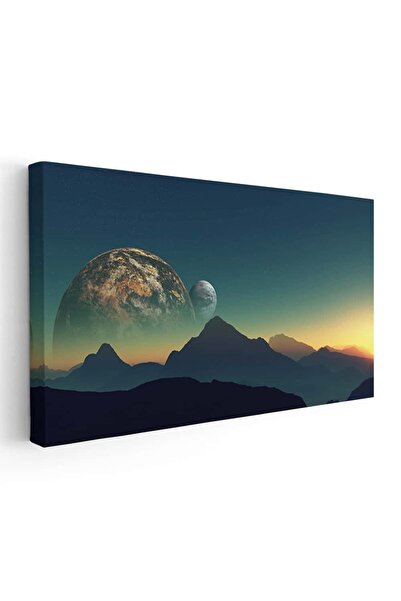 Tablou Canvas Tablou peisaj fantezie cu munti si planete, cod 5316