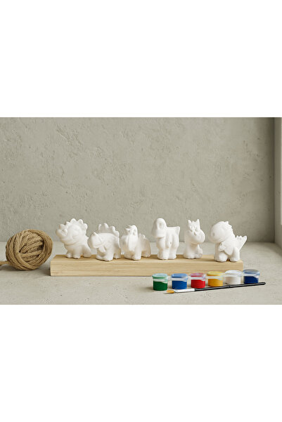 HBNC Kendi Tasarımını Yarat! 6' Lı Dinozor Biblo Set + Boya Seti +Ahşap Raf +...