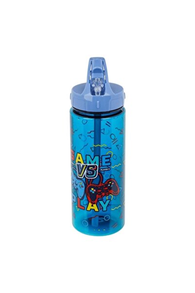 SHOPIENS Sticlă de apă pentru gaming - albastră, 500 ml, plastic, pai cu capa...