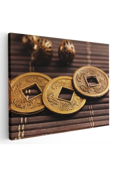 Tablou Canvas monede chinezesti Feng Shui, auriu, maro, cod 1309