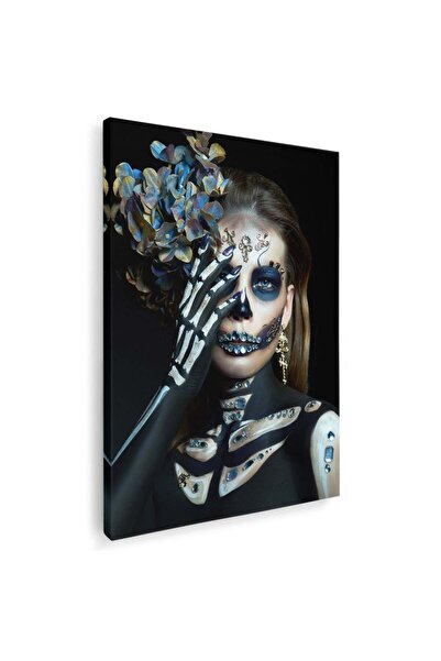 Tablou Canvas Tablou femeie cu machiaj schelet si flori pe cap, cod 4321