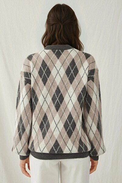 Hiccup Bdart Long Sleeve Geometric Pattern Knit Sweater