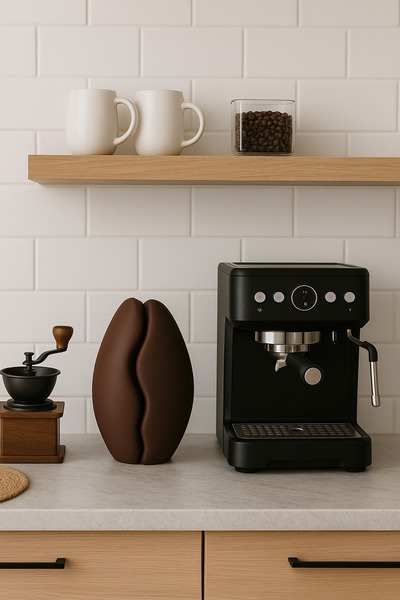 zebu3Design Kahve Köşesi Dekoratif Çekirdeği Vazo | Modern Soyut Tasarım | Mat Kahverengi Ev & Ofis Dekoru