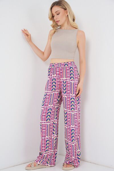 Hiccup Bdart High Waist Geometric Striped Palazzo Pants