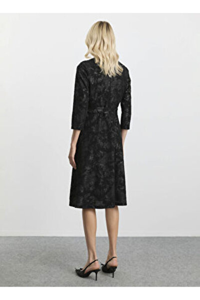 Selen Kruvaze Yaka Simli Siyah Standart Kadın Elbise 25KSL7705