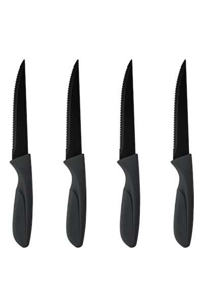 SHOPIENS Serrated Stainless Steel Knife Set, 4 Pieces, Black