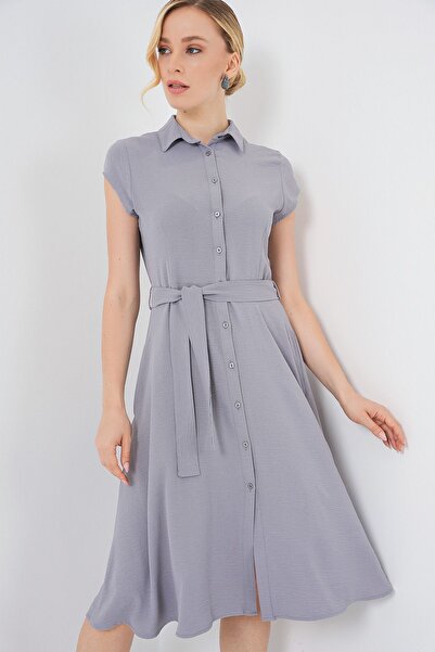 Hiccup BDART Rochie midi în formă de A cu detaliu de centură și guler cămașă cu nasturi