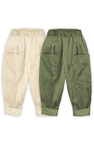 Catz Kids 2-Pack Soft Velvet Boyfriend Pants (Khaki & Cream)