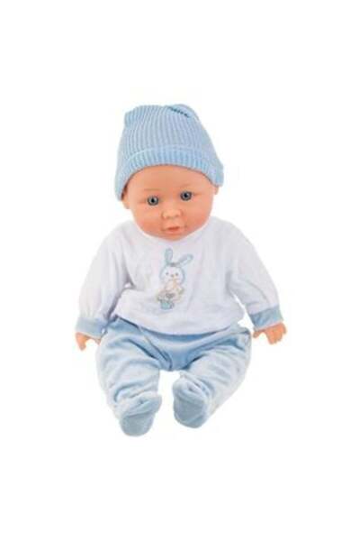 SHOPIENS Baby Doll with White and Blue Romper and Bunny, 36 cm
