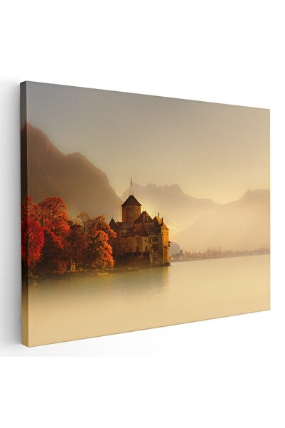Tablou Canvas Tablou Castelul Chillon pe lacul Geneva, Elvetia, crem, cod 1533