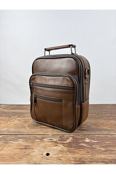 özdemirler deri Brown Leather Vertical Medium Size Steel Case Bag Black Men