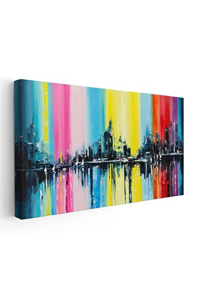 Tablou Canvas Tablou pictura peisaj urban, fundal multicolor, multicolor, cod 1826