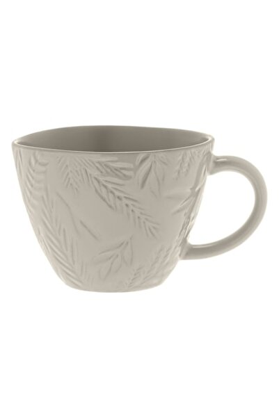 SHOPIENS Cană ceramică, gri taupe cu model de frunze în relief, 500 ml