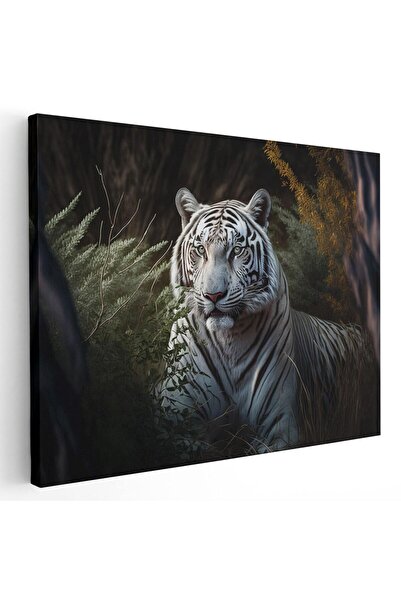 Tablou Canvas tigru alb in natura, negru, alb, verde, cod 1111