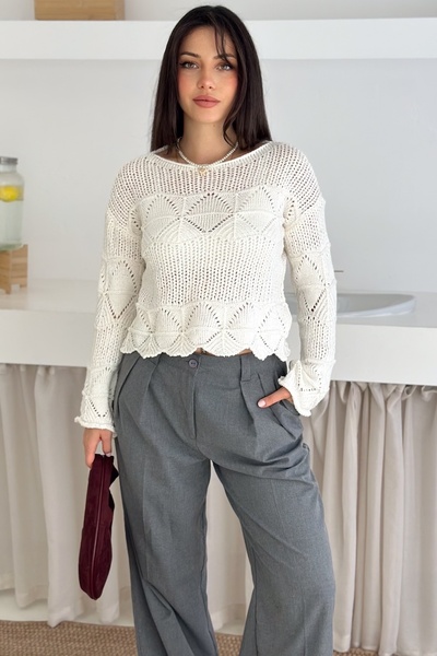 FEMELLE Tricotaj alb Pulover tricotat cu umăr dezactivat Mărime standard