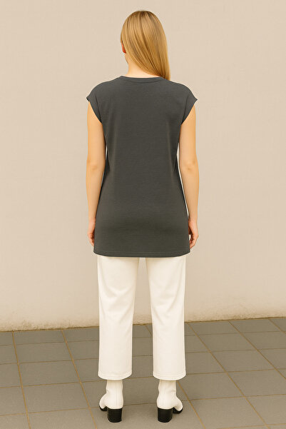 Dİ GİYİM Women's Modal Mixed Fabric Perfectly Smooth Crop Neckline Sleeveless Tunic