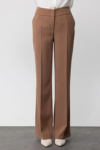 Ekol Kadın Krep Kumaş Bol Paça Pantolon-Camel