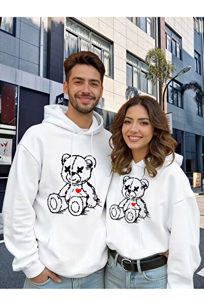 NEVERMIND Αγαπητέ Ζευγάρι Συνδυασμός Αρκουδάκι με τύπωμα με κουκούλα Φούτερ Σ...