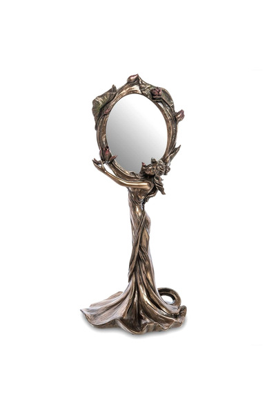 Rakun Home Art Nouveau Design Nilüfer Çiçekli Kadın Figürlü Masa Aynası