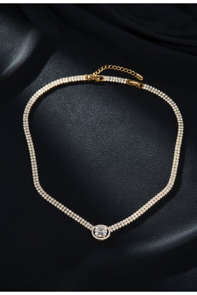 Lotus luxury Paslanmaz Çelik Taşlı Baget Kolye