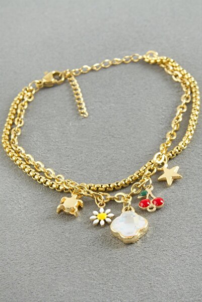 Seçkin Trend Flower Luck Enamel Steel Bracelet